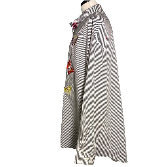 Vintage Mili Designs Stripe Button Down Butterfly / Rhinestone Blouse 1X - Picture 6 of 9